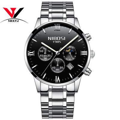 

NIBOSI Знаменитые брендовые часы Мужчины Кожаный ремешок Мода Роскошные полноцветные часы с кварцевым наручным часом Мужские часы Relogio Masculino Casual