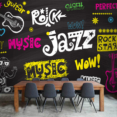 

3D photo wallpaper Personality trend blackboard style graffiti music element large mural wallpaper for kids room
