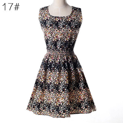 

women Dress Floral sleeveless chiffon tank dress L03