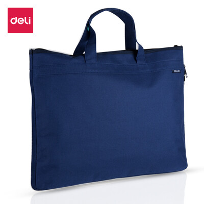 

Deli deli large capacity double-layer transaction package zipper bag bottom adjustable width laptop bag conference bag blue 5500