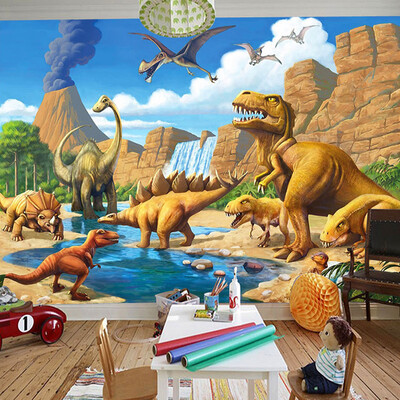 

Custom 3D Cartoon Mural Wall Paper Children's Room Kindergarten Dinosaur Murals Wood Fiber Wallpaper Papel De Parede Infantil 3D