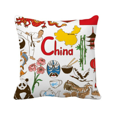 

China Panda Landscap National Flag Square Throw Pillow Insert Cushion Cover Home Sofa Decor Gift