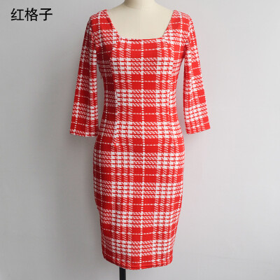 

Women Summer Sexy Slim Elegant Dress was thin New black and white grid sleeves were thin temperament dress L31