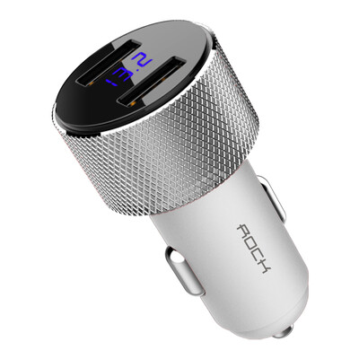 

ROCK H2 Dual USB Автомобильное зарядное устройство Цифровой светодиодный дисплей 5V 3.4A Алюминиевый сплав Быстрое зарядное напряжение Мониторинг для iPhone Sam