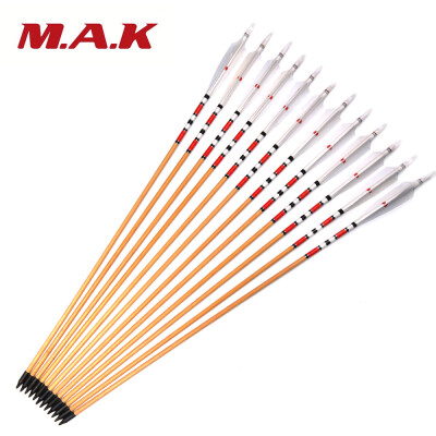 

12pcs Archery Hunting Wooden Arrows with White Feathers Length 30inch 78cm for 20~70lbs Traditional Long Bow Target Arrows