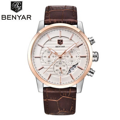 

Мужские часы BENYAR Watch Top Brand Luxury Quartz Watch Мужские спортивные моды Аналоговые кожаные ремешки Мужские наручные часы Н