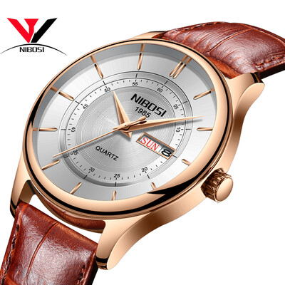

Relogio Masculino NIBOSI Mens Watches Top Luxury Watch Waterproof Fashion Sport Genuine Leather Erkek Kol Saat Mens Wristwatch