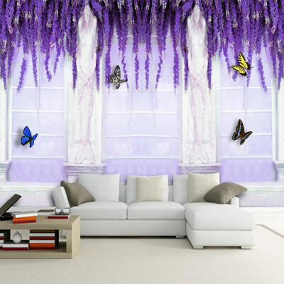 

Custom 3D Mural Wallpaper Bedroom Purple Flower Vine Butterfly European Style TV Background Wall Painting Wall Papers Home Decor