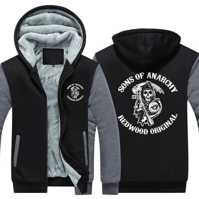 

2018 New Sons Anarchy Winter Jackets&Coats film hoodie Hooded Thick Zipper Men cardigan Sweatshirt Hoodies Thick Fleece Coat