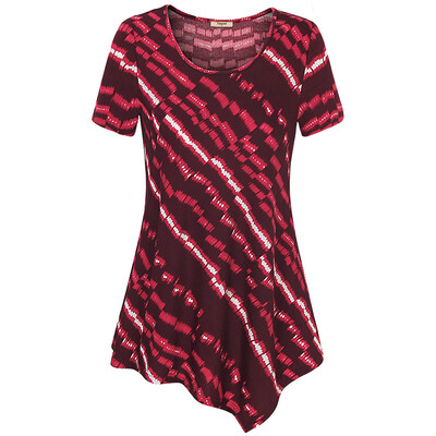 

Timeson Summer New Striped Print Tee Women Basic Tops Short Sleeve Irregular Hem Female T-shirt Women Knitted Casual Tunic Top