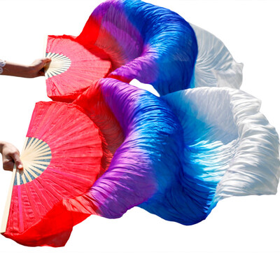 

1 Pair Dance Fans Bamboo Ribs Natural Silk Stage Performance Props Dye Fans Belly Dance Silk Fans Red Purple Royal Blue White