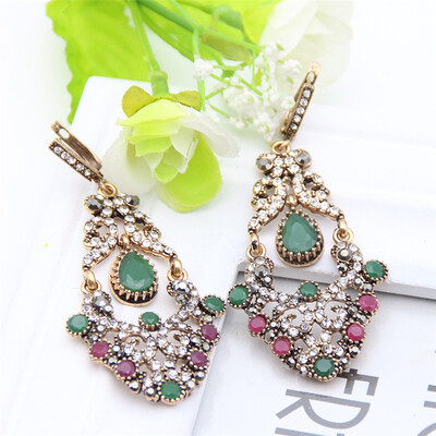 

New Bright Flower Earrings Turkish Retro Gold Plating Swinging Pendant Earrings Princess Hook Luxury Women Jewelry Festival Gift