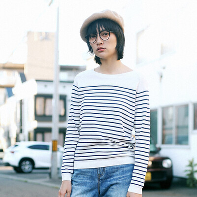 

And with pure Raincun C6150 striped wool sweater womens head straight slim slimming casual wild dark blue stripes L C6150SW0L