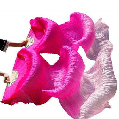 

Newest Handmade Bamboo Ribs Dance Props Silk Belly Dance Fans Natural Silk1Pc Left+1 Pc Right hand Dancing Silk Fans Rose+Pink