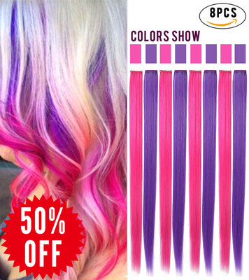 

Rhyme 8PCS Wig Pieces для девочек и кукол Зажим в / на цветные наращивания волос (белый розовый)