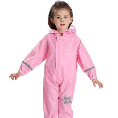 

Hugmii childrens raincoat boys&girls cartoon three-dimensional shape cute one-piece raincoat pink owl S