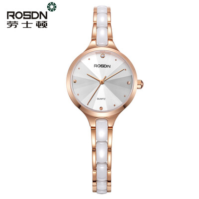 

ROSDN Women's Quartz Watch Ladies Watch Bracelet Women Wrist Watches Crystal Accented Ceramic Rose Gold Dress Watch