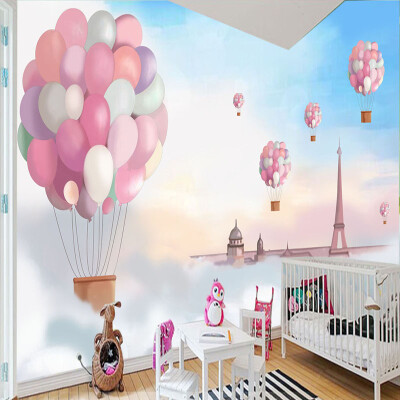 

3D Cartoon Hand-painted Mural Sky White Clouds Balloon Childrens Room Bedside Background Wall Mural Wallpapers Custom Wall Paper