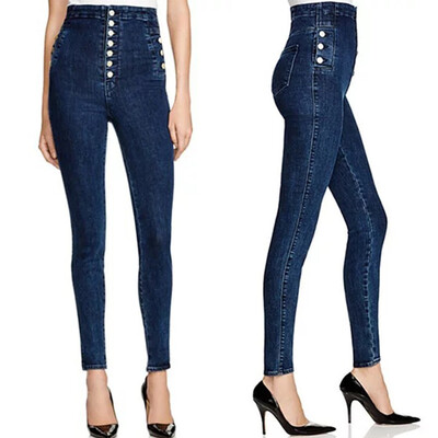 

Autumn Women Fashion Jeans High Waist Button Denim Jeans Full Length Pencil Pants Feminino Trousers