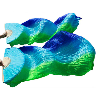 

New Arrivals Stage Performance Dance Fan 100 Silk Fans Colored 180cm Belly Dance Silk Fan 2pc Royal BlueTurquoiseGreen stripes