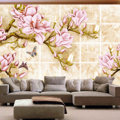 

3D Mural Custom Wallpaper Roll Pink Tulip Butterfly Wall Painting Living Room Sofa TV Background Mural Wallpaper Flower Murals