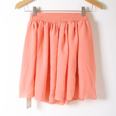 

Women Fashion Dress Casual Solid Color Chiffon High waist double chiffon short skirt Puff Pleated big swing half skirt L05