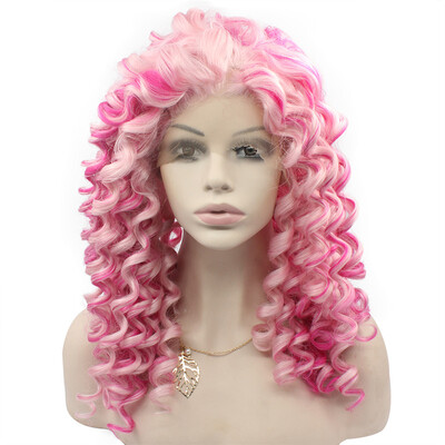 

Iwona Synthetic Hair Lace Front Long Curly Pink Mix Two Tone Wig