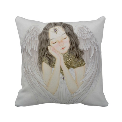 

White Wing Pretty Girl Chinese Painting Polyester Toss Throw Pillow Square Cushion Gift