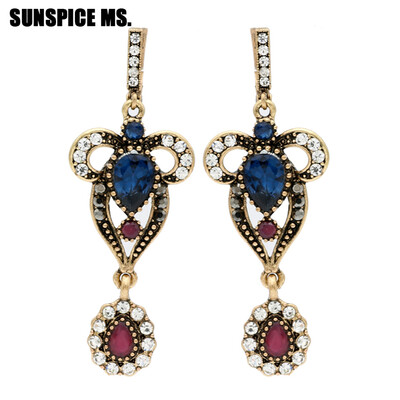 

Elegent Turkish Women Long Hook Dangle Earrings Antique Gold Resin Flower Drop Earring Jewelry Indian Bohemia Wedding Bojoux