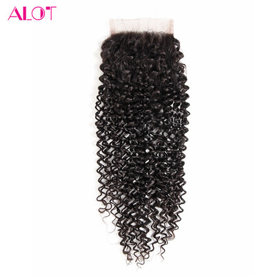 

Alot Malaysian Kinky Curly Virgin Hair 100% Кружевное закрытие 4 * 4 Человеческих волос Дешевое Свободное / Среднее / Три Части 1шт Кружева Закрытие Природный Кол