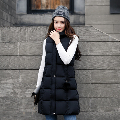 

2017 Autumn and Winter New Arrival Women's Large Sized Hooded Long Vest Coat Cultivation Cotton-padded Sleeveless Jacket Cardigan