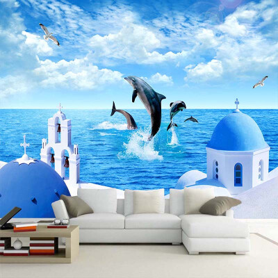 

Custom 3D Photo Wallpaper Blue Sky White Clouds Ocean Sea Island Dolphin Living Room Sofa TV Background Decoration Wall Painting