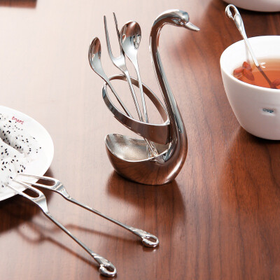 

【Jingdong Supermarket】 Ou Runzhe tableware frame stainless steel creative swan exquisite fruit fork spoon sets