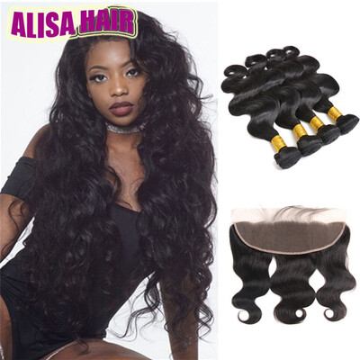 

Grade 8A 4 Bundles With Closure Pre Plucked Lace Frontal Closure With Bundles Ear To Ear Brazilian Body Wave With 13x4 Frontal Bab