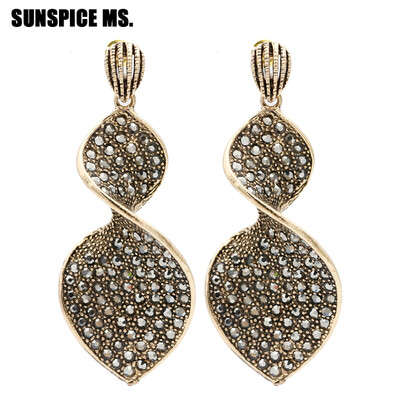

Мода Богемии женщин Этнические длинные серьги Drop Antique Rhinestone Большой лист мотаться серьги Элегантный турецкий Inida сваде