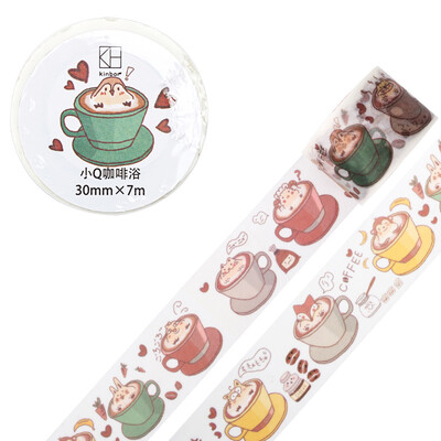 

Kinbor hand book&paper tape 30mm7m cute hand book sticker decorative tape small Q coffee bath DTB64242