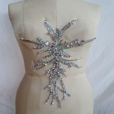 

hand made clear AB colour sew on Rhinestones applique crystals trim patches 3623 cm dress accessory