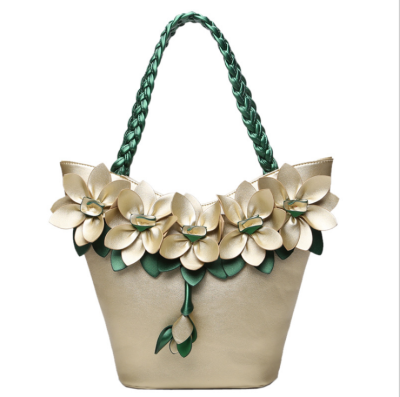 

Large Capacity Single Shoulder Handbag Mosaic Hit Color Fluorescence Fashion Flower Weave