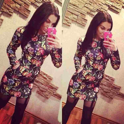 

Lovaru ™New 2015 elegant Summer Fashion vestido de festa Casual Flower Print Women Clothing Long Sleeve sexy Dress