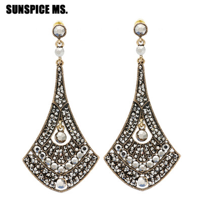 

Trendy Egyptian Women Long Big Leaf Earrings Antique Gold Color Rhinestone Ethnic Drop Jewelry Indian Bohemia Royal Party Bijoux