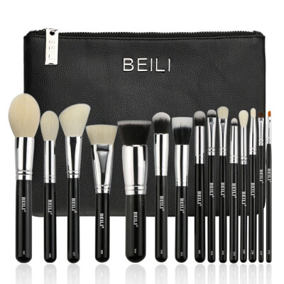 

BEILI 15 stücke Schwarz Premium ziegenhaar Große Pulver Stiftung rouge lidschatten Kontur Make-Up pinsel set Kosmetiktasche