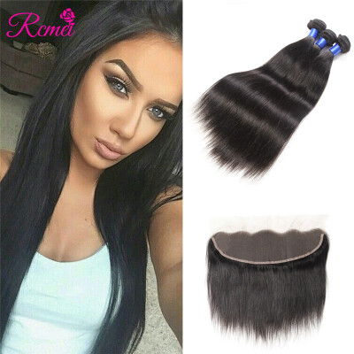 

Rcmei 8A Virgin Straight Hair Brazilian Frontal Lace Closure 134 Unprocessed 100 Human Hair 3 Bundles Straight With Lace Frontal