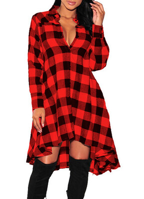 

Bigood Womens Lattice Long Sleeve Cotton Casual Shirt Dress Party Skirt