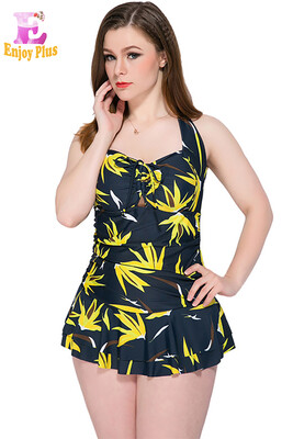 

3XL 4XL 5XL chest 90-124 cm new summer 2018 women swimsuit one piece plus size push up print swimwear triangle skirt black