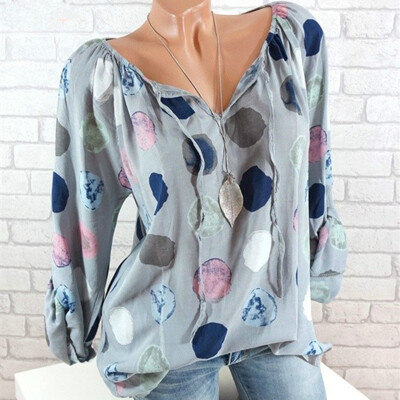 

Try Everything Off Shoulder Top Plus Size  Bandage Polka Dot Long Sleeve Blouse Women Summer 2018 V Neck Casual Womens Shirt