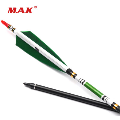 

6 pcs 85cm Spine 500 Carbon Arrows with 2 Green 1 White Turkey Feather White Green Stickers for Hunting Shooting Archery