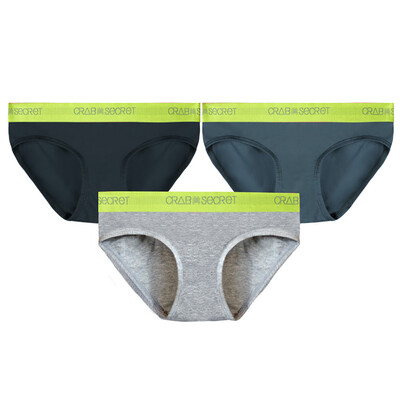 

Crab secret 3 piece underwear women cotton womens underwear middle waist sexy breathable triangle underwear fluorescent green waist 3 m