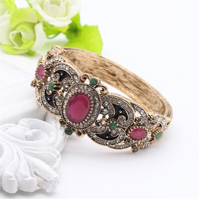 

New Arrived Women Flower Turkish Bangle&Bracelet Retro Gold Color Resin Vintage Bangles Cuff Arab Jewelry Pulseiras Feminino