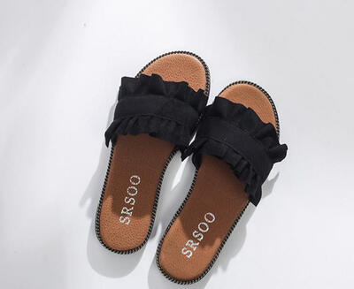 

2018 new summer fungus lace design word slippers literary temperament flat with female sandals