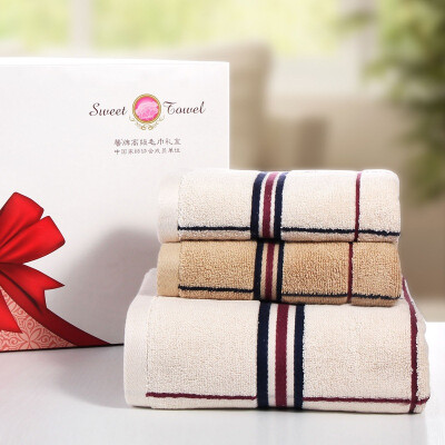 

Xin brand towel home textiles British cotton senior towel towel three sets of gift box coffee color